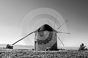 Old windmill in black and white