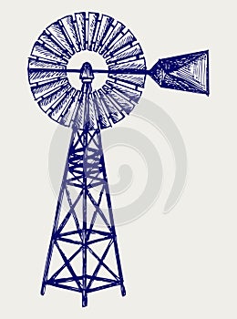 Old windmill. Doodle style