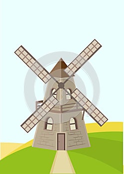 Old windmill in field