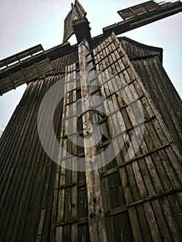 Old windmill made of wood historical cultural building