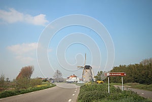 Old windmill named Bommelaer in Den Bommel on the island Goeree Overflakkee in the Netherlands.