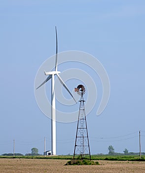 Old Windmill and New Windturbine