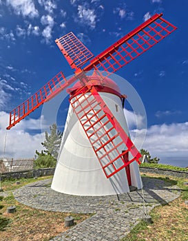 Old windmill Red Peak Mill in Bretanha Sao Miguel, Azores photo