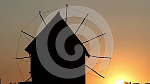 Old windmill silhouette sunset Nessebar
