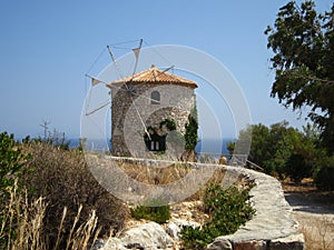 Old windmill on Skinari Cape at Zakynthos, Greece