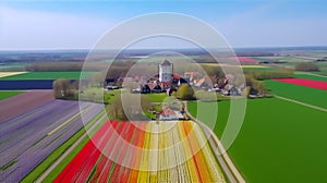 Old windmill, at the sprawling Tulip fields, Generative AI Image