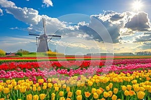 Old Windmill in Summer, Holland, Netherlands Wind Mill, Windmill with Copy Space