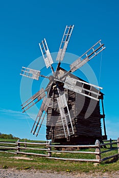 Old windmill in the village, Pirogovo, Ukraine.