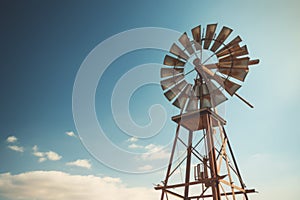 Old windmill wheel alternative energy power farm rural vintage generator sky propeller ecology agriculture production