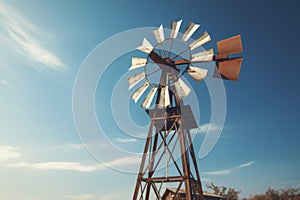 Old windmill wheel alternative energy power farm rural vintage generator sky propeller ecology agriculture production