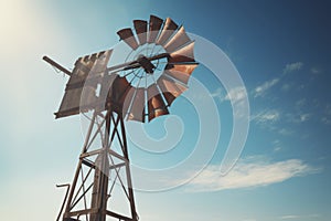 Old windmill wheel alternative energy power farm rural vintage generator sky propeller ecology agriculture production
