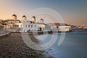 Old Windmills in Chora at Sunrise, Mykonos, Greece