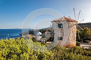 Old windmills on Skinari, Zakynthos island, Greece