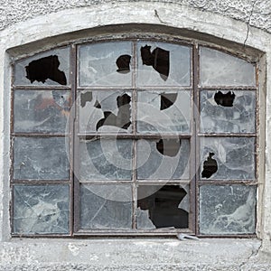 Old window with broken glass