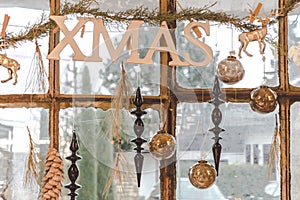 Old window with christmas decoration