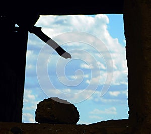 old window and clouds in rural landscapes in Zamora province