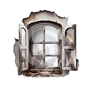 Old window with a decayed wall created with generative AI technology