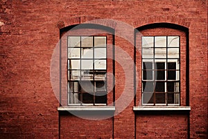 Old window frame with steel bars shutter exterior as prison or residential apartment front view. Weathered house wall