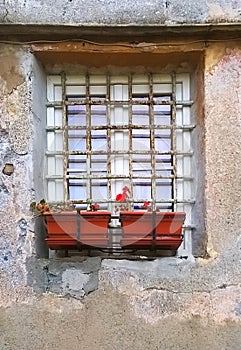 Old window with gratings