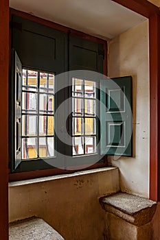 Old window inside a historic baroque church