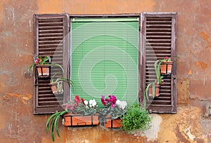 Old window with shutters in Rome, Italy