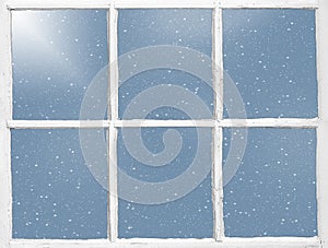 Old windowpane with snowflakes
