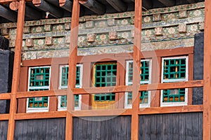 Old windows of Hemis Monastery Tibet Buddhsim Temple in Leh Ladakh