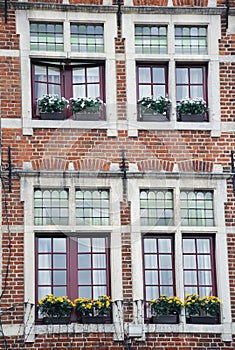 Old windows of a house in Brugge, Belgium