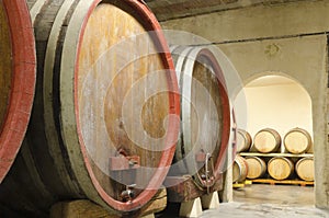Old wine barrels in a cellar