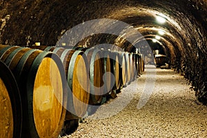 Old wine barrels in a wine cellar
