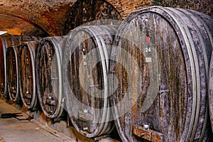 Old Wine Cellar With Barrels