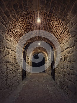 Old wine cellar tunnel at the Hincesti winery underground of the Manuc Bei mansion in Moldova. Traditional moldavian rural