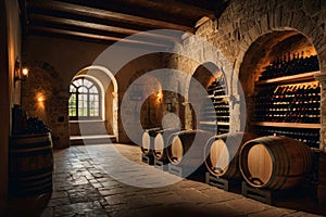 Old wine cellar with wine barrels