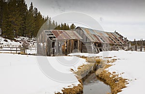 Old Winter Barn with Stream