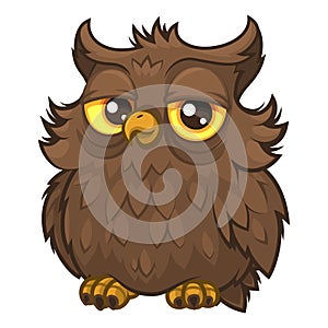 Old wise fluffy owl of brown color