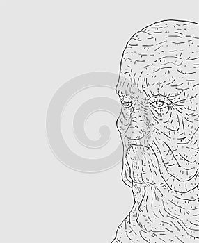 Old and wise man face draw