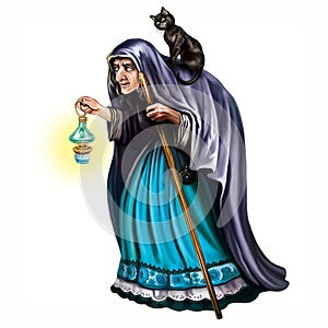 Old witch with black cat
