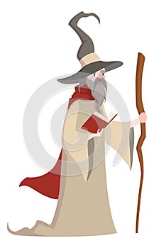 Old wizard character. Medieval sorcerer. Fantasy man