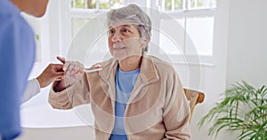 Old woman, brushing teeth or nurse helping in nursing home, retirement clinic for wellness or support. Explaining