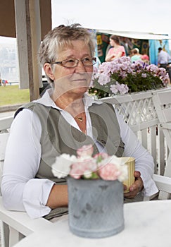 Old woman in cafe
