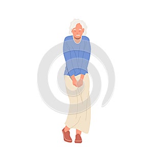 Old woman character suffering from urinary incontinence diabetes symptom isolated on white