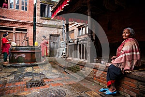 Old woman in Bhaktapur city