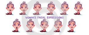 Old woman facial expression cartoon vector set