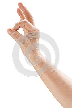 Old woman hand on a white background with clipping path