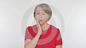 Old Woman having Toothache on White Background