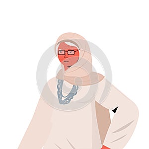 Old woman in headscarf senior female cartoon character gray haired grandmother portrait