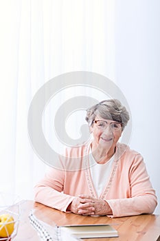 Old woman with health afflictions