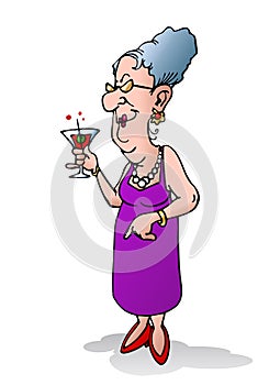 Old woman holding beverage