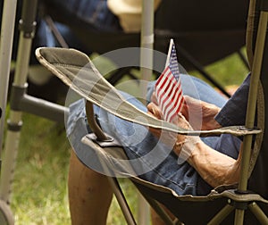 Old woman holds flag at Tea Party Rally