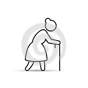 Old woman icon outline, vector. Grandmother line silhouette, side view, on white background